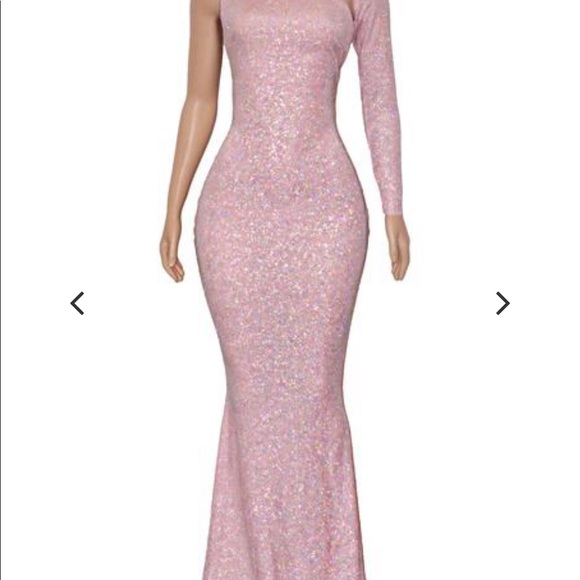 Pink Glitter One sleeve Mermaids Prom Dress - Picture 1 of 3